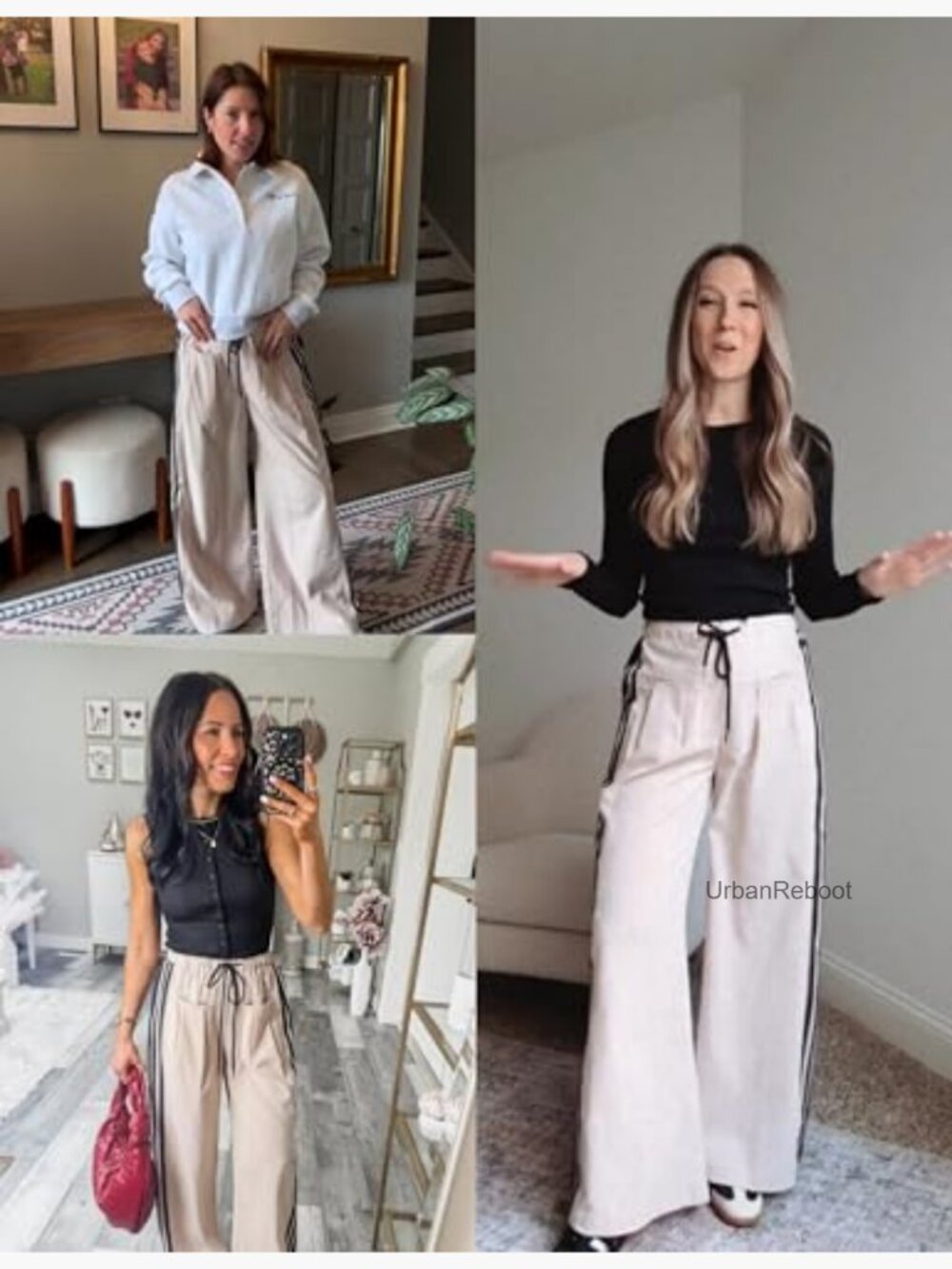 Wide Leg Pants Drawstring High Rise Side Striped Slouchy Palazzo Pants with - Picture 5 of 7